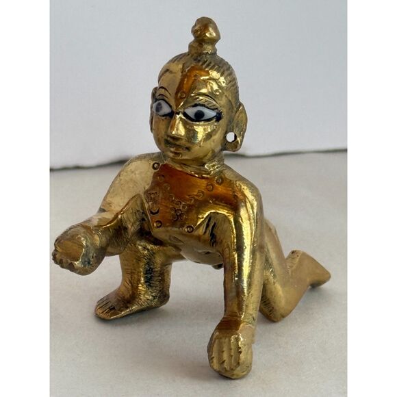 Vintage Brass Makhan Chor Laddu Gopal Baby Krishna Statue - Picture 1 of 9